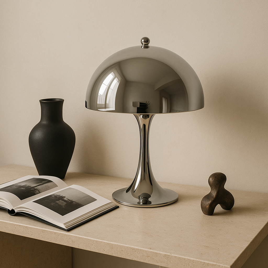 lampe de table champignon chromée design arc and embers