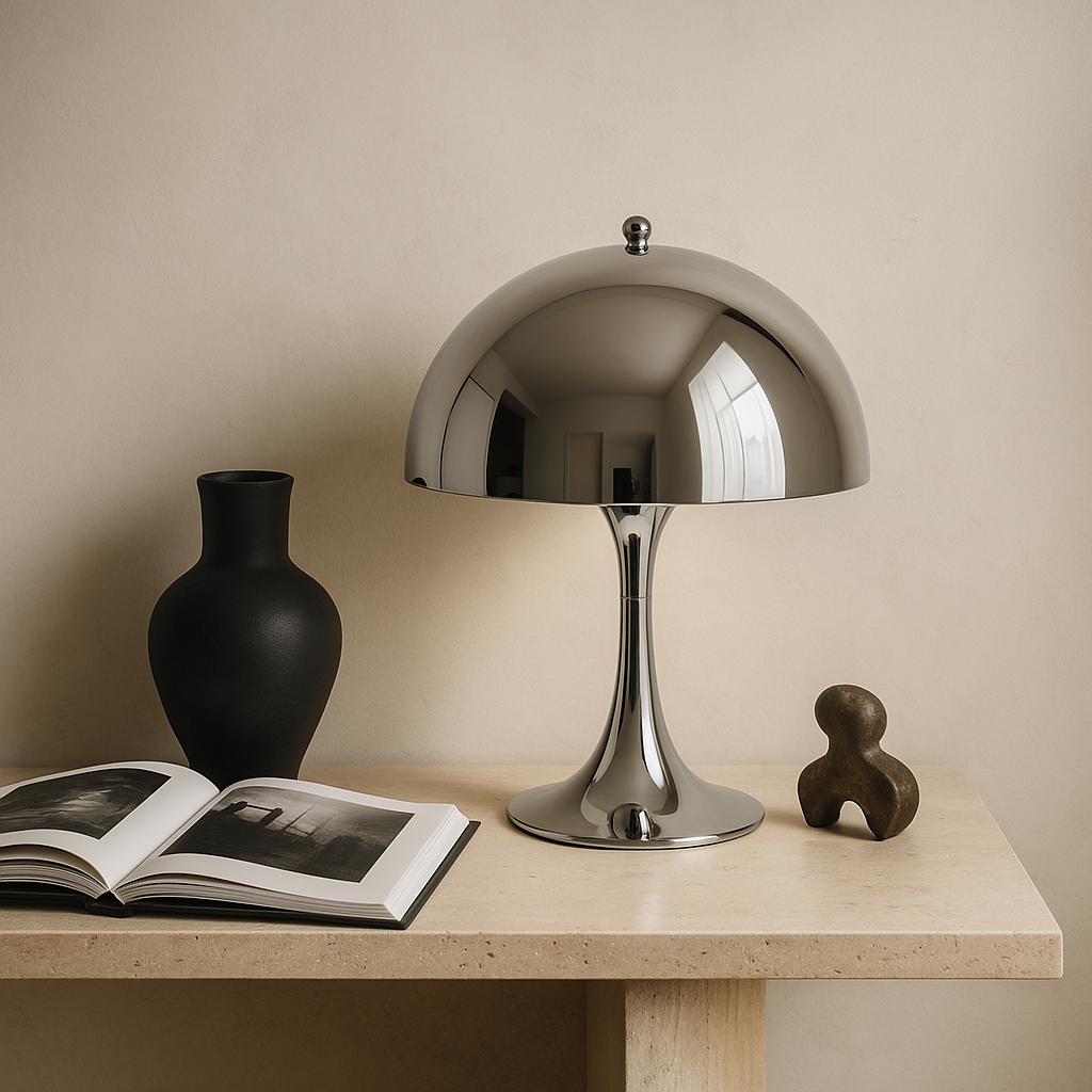 lampe de table champignon chromée design arc and embers